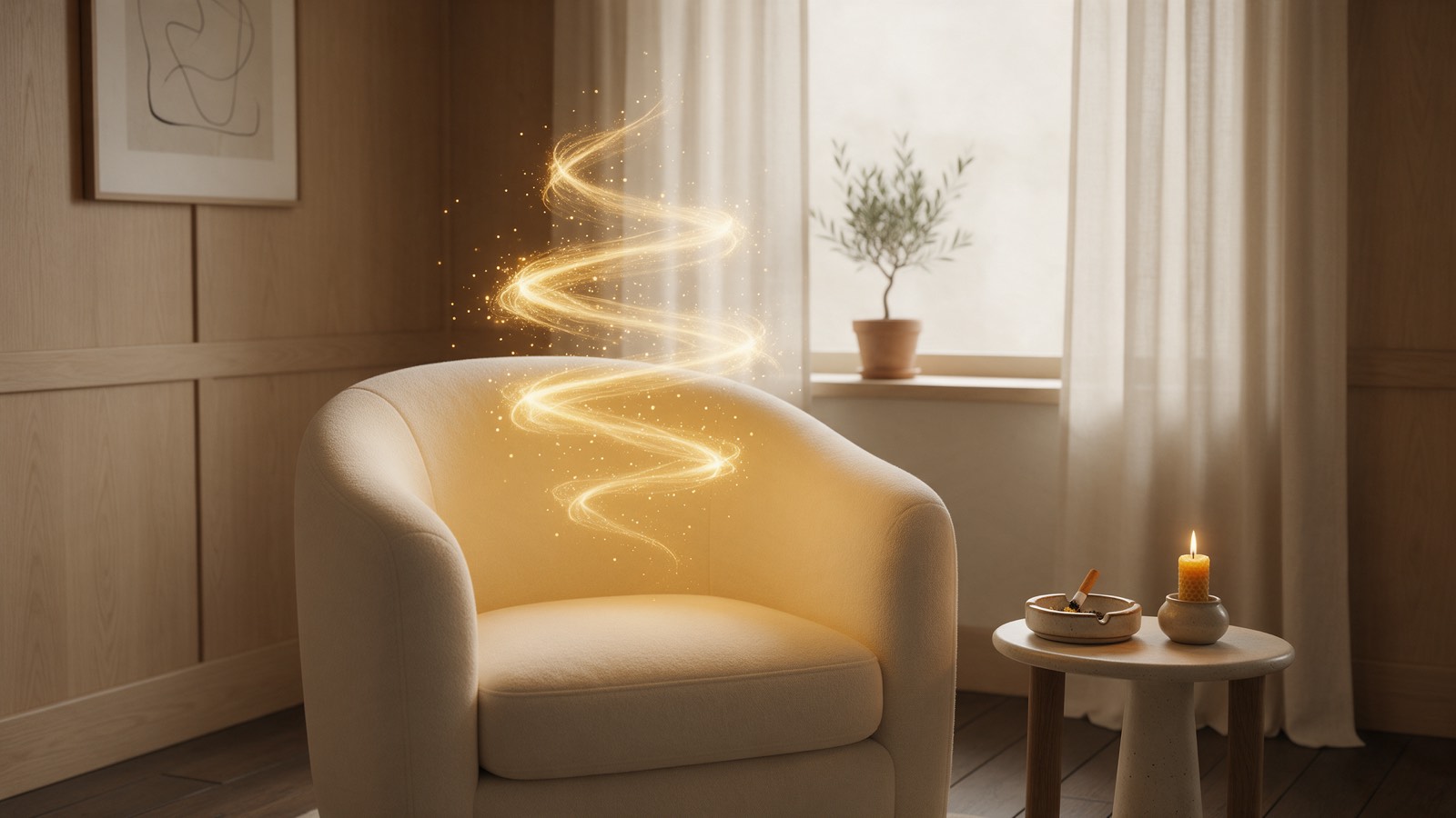 Séance d'hypnose pour arrêter de fumer : un fauteuil dans une pièce calme